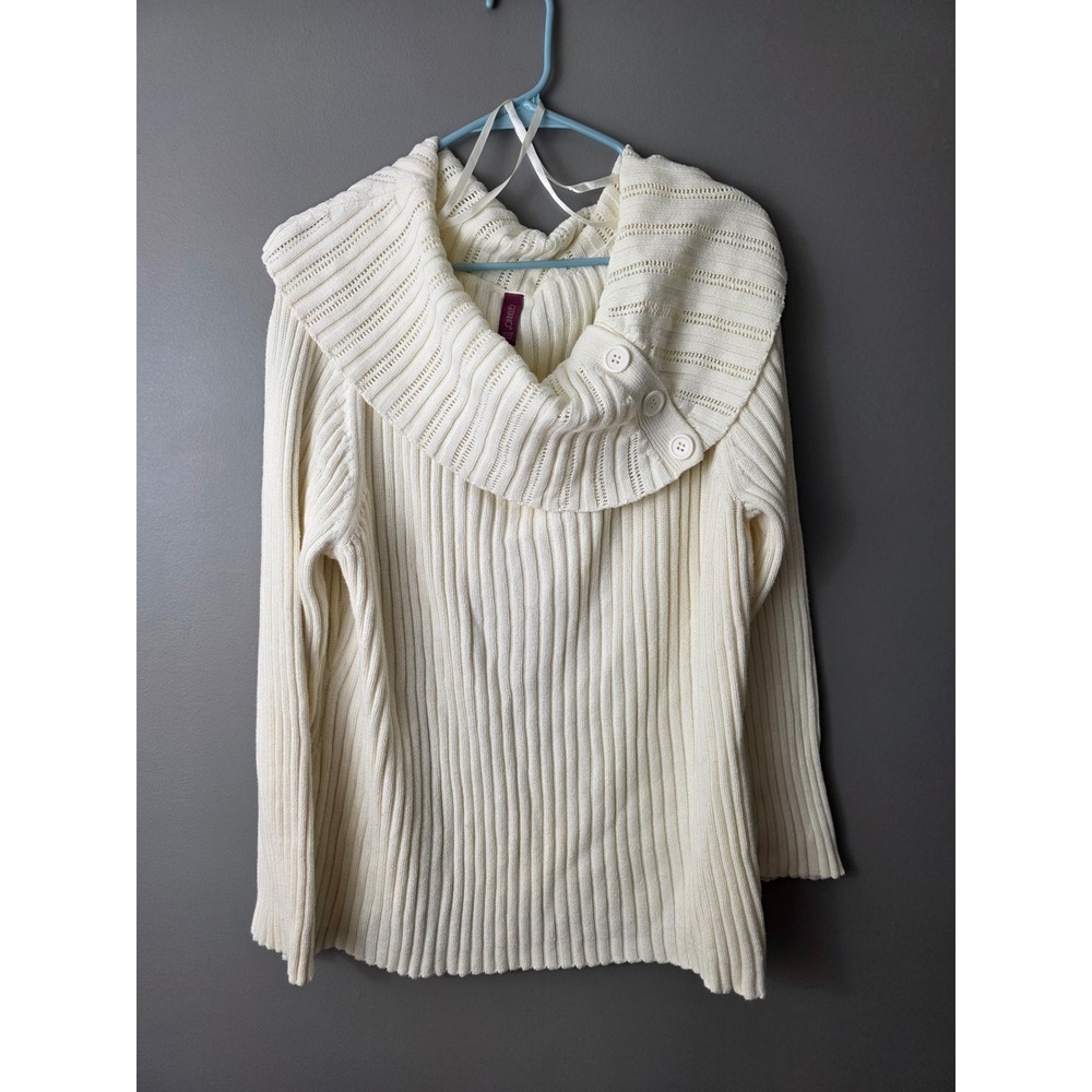 VTG Y2K Gitano Womens Cream Ribbed Cotton Cowl Neck Button Sweater Sz 26/28 Plus